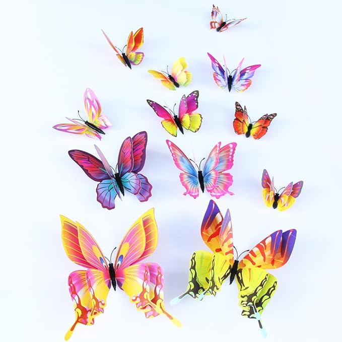 Mixed of 12PCS 3D Pink Butterfly Wall Stickers Decor Art Decorations¡­ (Rainbow Color)