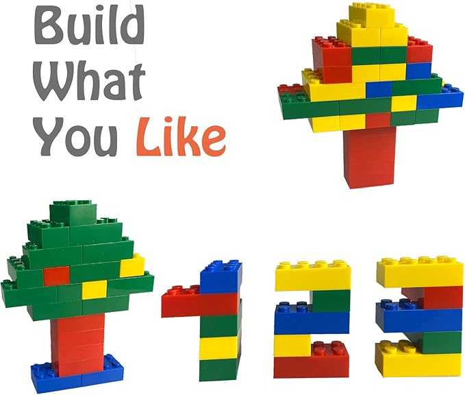 500 Piece Classic Building Bricks, 2x4 Bulk Bricks STEM Creative Building Toys, Red, Yellow, Blue, Green(Samll Bricks, 1.25x0.62x0.47 in)