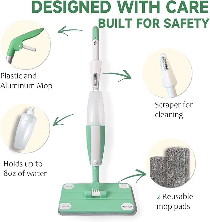 Kids Spray Mop - Toddler Cleaning Toy Set with Real Water Sprayer, 2 Washable Pads - Montessori Interactive Toy for Boys & Girls Ages 3 4 5 6