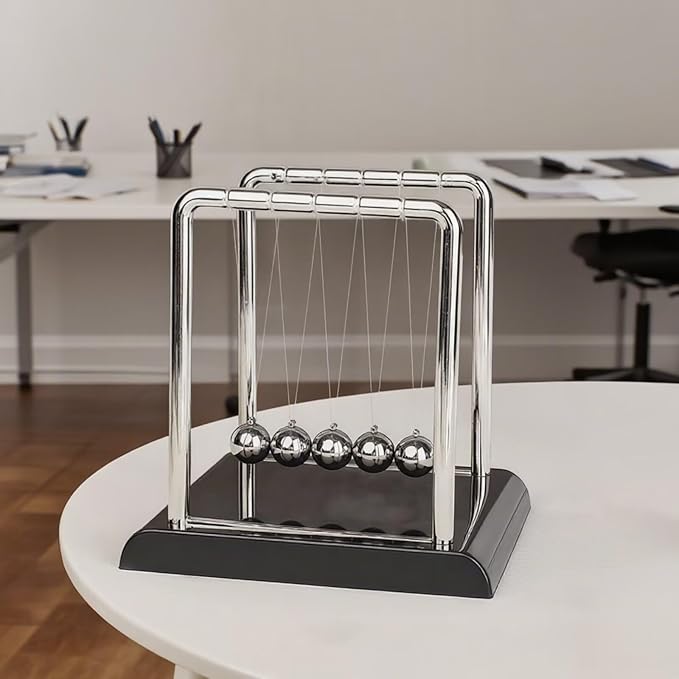Newtons Cradle Balance Pendulum Balls, Swinging Kinetic Balls with Black Base, Science Physics Educational Learning Tool, Office Home Creative Decoration, Stress Relief Fidget Desk Toy (Medium)