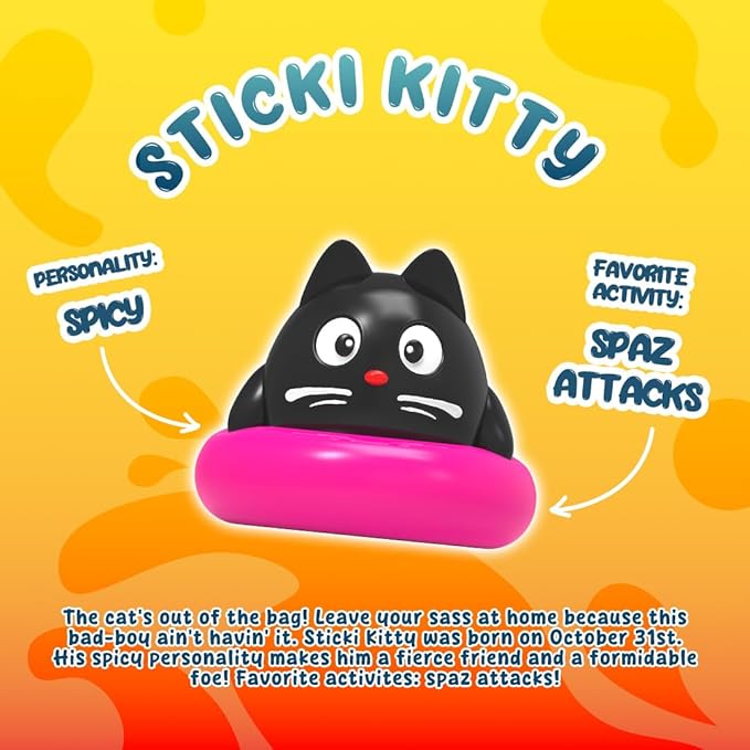 Goonameez Hand-Held Sensory Toy With Floating Characters - Mesmerizing Water Mix Fidget - Collect All 6 Unique Shapes for Squishy Fun, Perfect Travel! (Sticki Kitty)