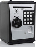 Toy Safe Box, Electronic ATM Piggy Bank, Money Coin Savings Bank, Finger Print Scanner Lock, Great Gift for Children Kids (Silver/Black)