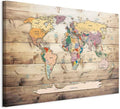 artgeist Acoustic Canvas Wall Art Print World Map 35x24 in - 1pcs Picture with Acoustic Foam Sound Print Artwork Room Acoustics Soundproofing World Travel Map Wood k-B-0009-b-b