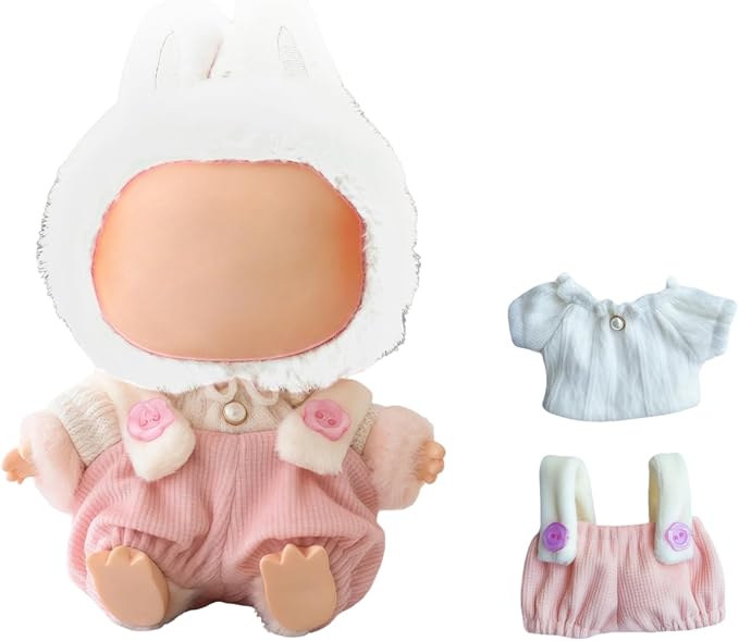 Clothes for Dolls Accessories (No Doll), Cute Outfit Set 2 Pieces Bib Pants for 15 & 17cm Doll Suit, Stylish Dress Up Overalls Doll Clothing Set Replacement Pink