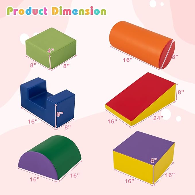 HONEY JOY 6-Piece Climb and Crawl Playset, Soft Climbing Foam Block Activity Play Structure Gym Equipment for Infant Baby, Color Coordination, Waterproof Indoor Climbing Toys for Toddlers (Purple)