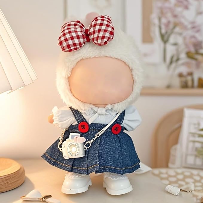 17cm Clothes Set, Cute Hat Unique Pocket Design Overalls Dress up Set(NO Doll), Handmade Clothing Designed for 17cm Doll(Denim Blue)