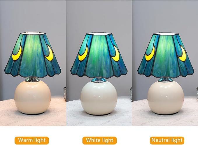 Mushroom Lamp-Small Bedside Table Lamp Tiffany Stained Glass, Nightstand Lamps for Bedroom, Living Room, Cafe, Bulb Included, Unique Aesthetic Home Decor(Sea Blue)