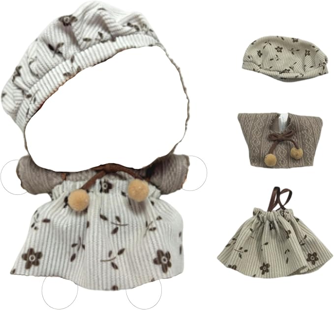 Clothes for 17cm Doll(Clothes Only)– 3-Piece Set Beret Hat, Knitted Vest, and Dress for a Unique Dressed-Up Look – Fashion Handmade Outfit Accessories for Doll