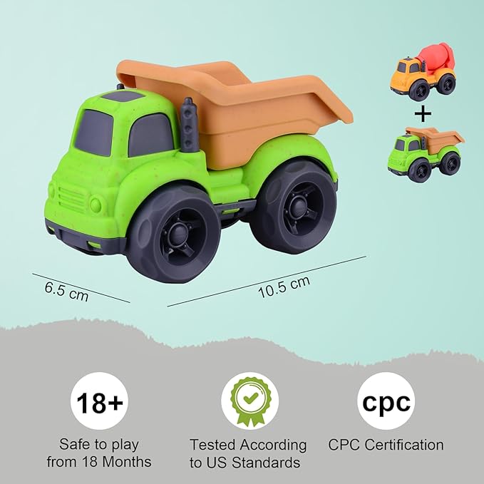 Dump Truck Toys for 3 Year Old Boys, BPA Free, Phthalates Free, PVC, Dump Truck, Mixer Cement, Easter Christmas Birthday Gifts for 2 3 4 Year Boy Girl. Dishwasher Safe,Recycled Plastic (green)