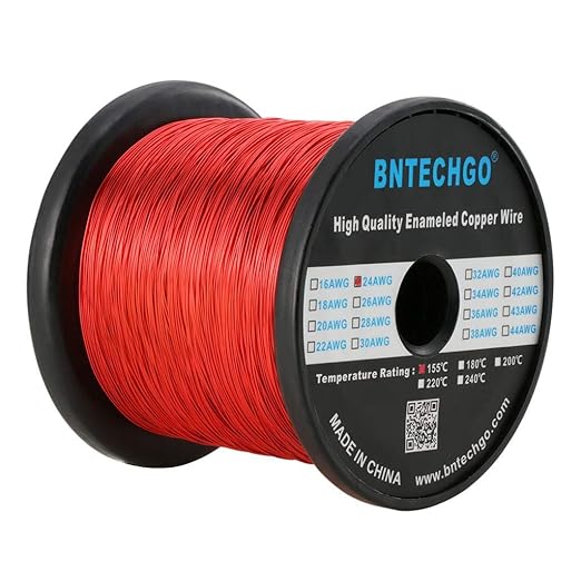 BNTECHGO 24 AWG Magnet Wire - Enameled Copper Wire - Enameled Magnet Winding Wire - 5 lb - 0.0197" Diameter 1 Spool Coil Red Temperature Rating 155℃ Widely Used for Transformers Inductors