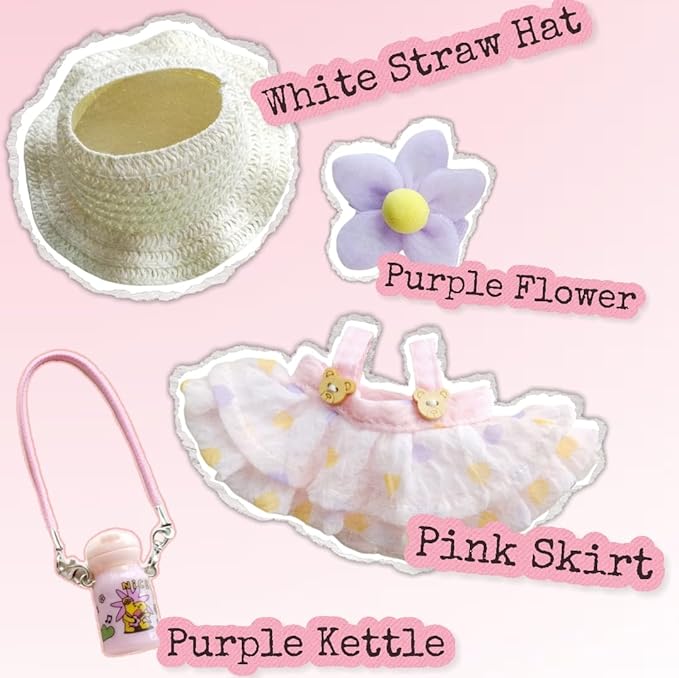 15cm & 17cm Doll Clothes Outfits Set - Premium Dress Up Bundle with Exquisite Accessories | Soft Fabric Fashion Doll Costume for 15-17cm Dolls (Pink Skirt-4)