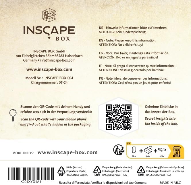 INSCAPE Da Vinci´s Marvel - Puzzle Box - Escape Room in A Box Game for Adults - Wooden Cluebox - Mind Puzzles for Adults - Puzzle Boxes with Hidden Compartments - Brain Teaser - Birthday Gift Gadget