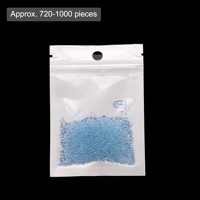 Iridescent Glass Tiny Bubble Beads, 0.4-3mm 10g No Hole Micro Mini Round Sky Blue Water Droplets Beads - Applications: for Resin Filler, Nail Art, Dollhouse Bath Tub