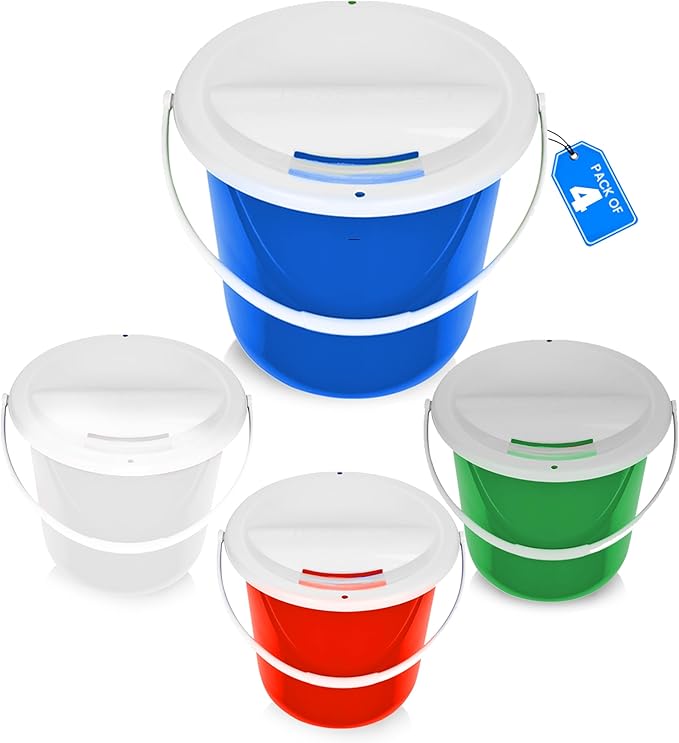 Plastic coin collection Bucket with removable lid and handle charity donation collection money box pail for fundraising with top slot for tickets raffles and money 7.5"Hx8.3"Diameter(multicolor)4 pack