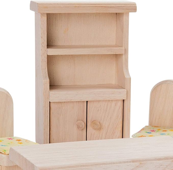 PlanToys Wooden Classic Line of Dollhouse Furniture - Dining Room Set (9012) | Sustainably Made from Rubberwood and Non-Toxic Paints and Dyes |PlanNatural Classic Wooden Toy Collection
