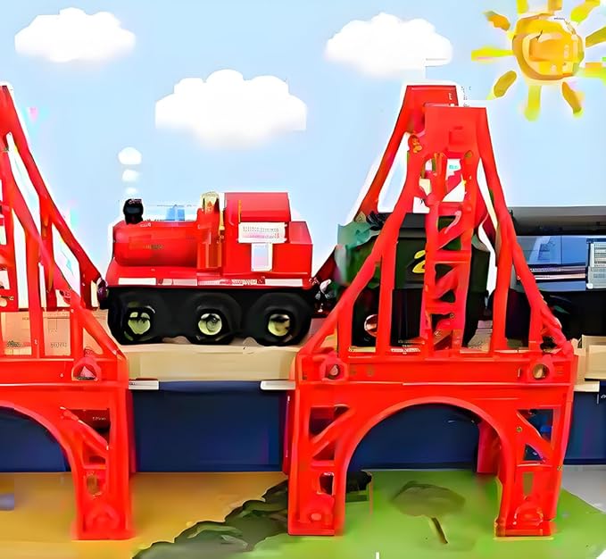 Wooden Train Bridges, 3 Suspension Bridge, Wooden Train Track Accessories, Wood Train Track, Train Tracks Compatible with All Major Brands, Wood Toys for Girls & Boys