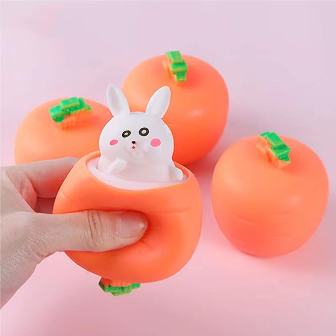3 PCS Set Squeeze Toys Squishes Carrot Rabbit Fidget Toys Pop Up Squishy Rabbit in Carrot Stress Relief for Kids & Adult Tricky Funny Novelty Toy, Ideal Easter Gift