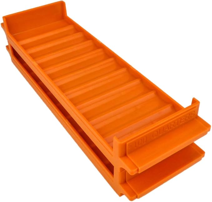 Rolled Coin Plastic Storage Tray, Quarters, Orange (5 Trays)