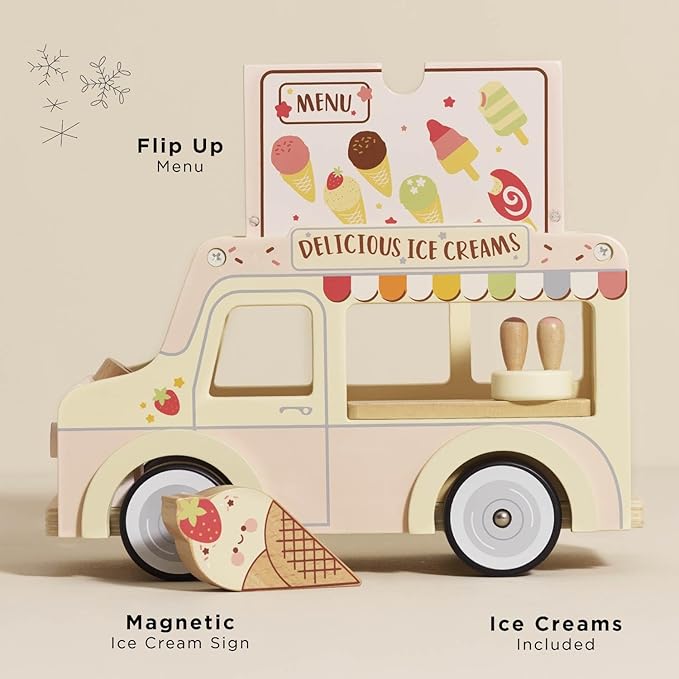 Le Toy Van - Wooden Doll House Dolly Ice Cream Van Play Set for Dolls Houses | Daisylane Dolls House Furniture Sets - Suitable for Ages 3+