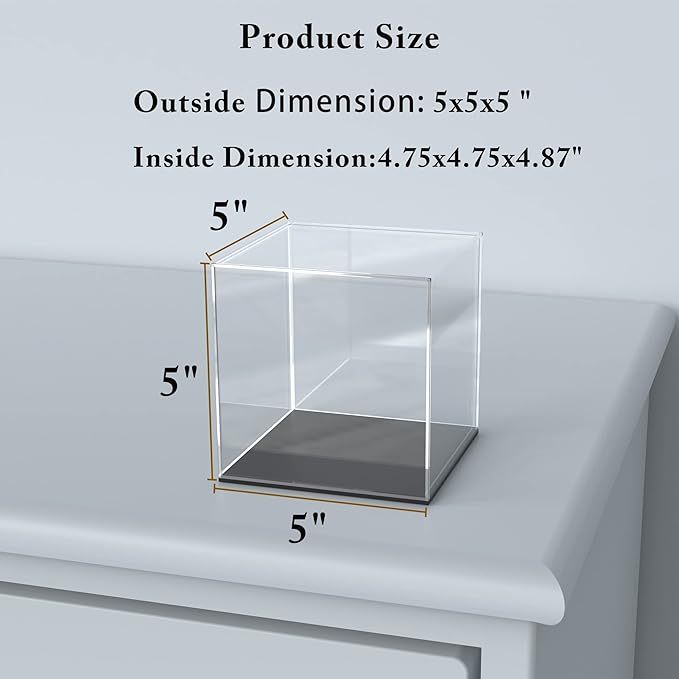 SVENJBB Acrylic Display Case, 5x5x5 Inch Clear Acrylic Boxes for Display, Self-Assembly Display Cases for Collectibles, Toys and Sport Goods