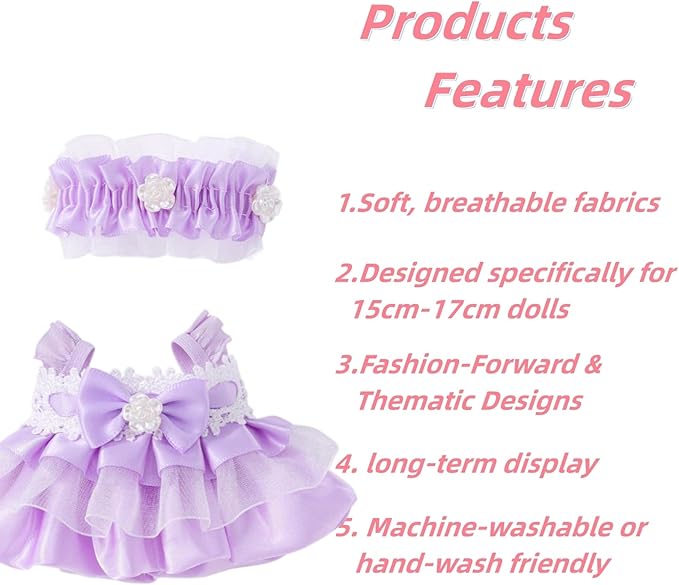 Doll Clothes for 17cm Figures,Pastel Rabbit Motif Top Paired with Yellow Lace-Brimmed Hat