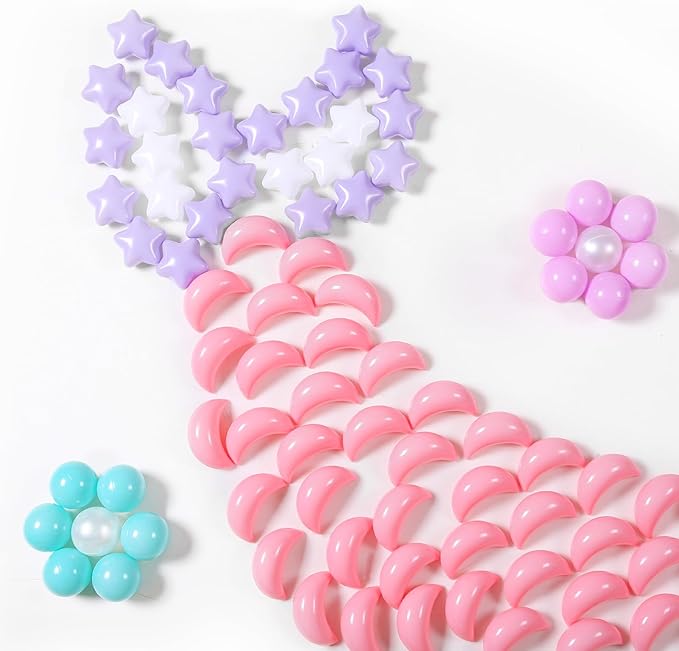 GOGOSO Ball Pit Balls Stars Moon Shapes Plastic Pitballs for Toddler Play Tent Baby Photo Props Kids Pool Water Toys Kiddie Pool Party Decor,Pink+Green+Purple+Pearl White,100PCS