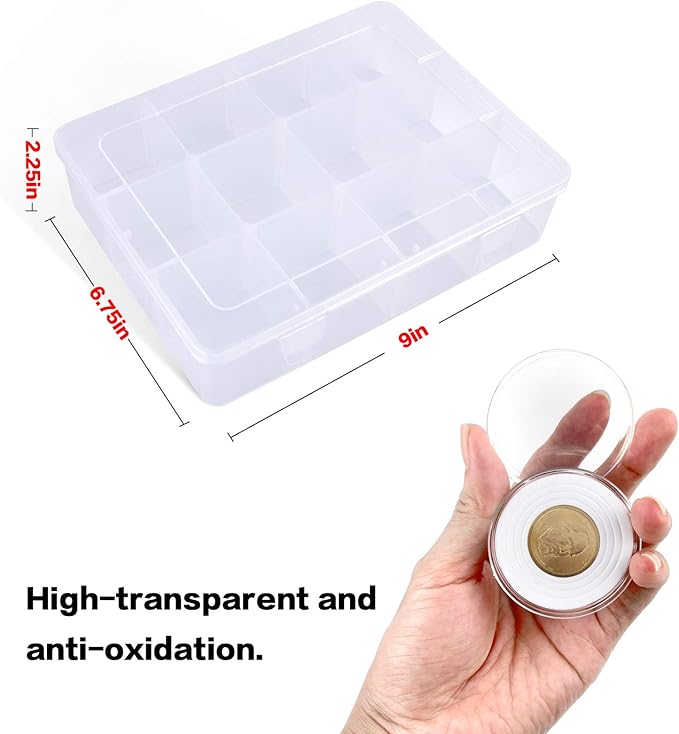 ALCYON 84 Pieces 46 mm Coin Capsules, with Foam Gasket and Plastic Storage Organizer Box, Coins Holder Collector Case for Coin Collection Supplies 6 Sizes (20/25/27/30/38/46mm) - Transparent