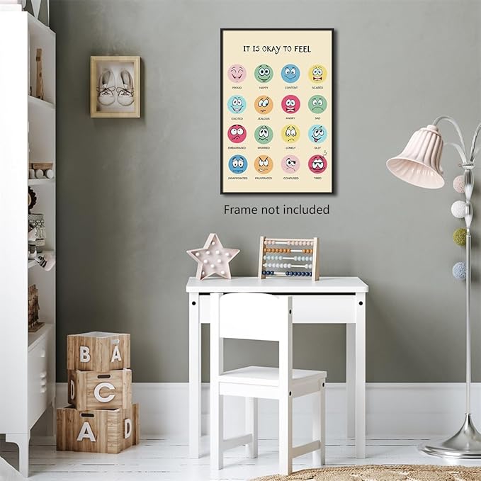 xbsifyiooa Feelings Chart Poster, Calming Corner Poster, Preschool Classroom Must Haves for Kids, Mental Health Posters, It Is Okay To Feel Emotions Poster, Therapist Office Wall Art 24x36in Unframed