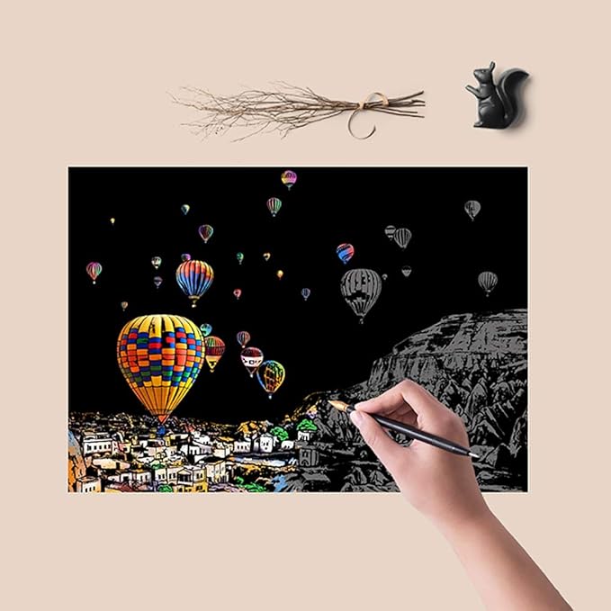 Scratch Art for Teens & Adults, Rainbow Engraving Painting Landscape Scratchboard(A4) Crafts Set: 8 Sheets with 4 tools - New York, Statue of Liberty, Golden Gate Bridge, Manarola (America / Europe)
