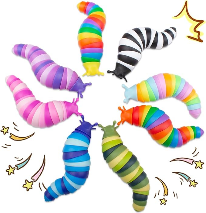 Cevioce 8 PCS Fidget Toys Slug for Adults Anxiety Sensory Toys for Party Favors Toddler Fidget Toys Age 3-4 ADHD Autism Toys for Anxiety Stress Christmas Stocking Stuffers Gifts for Boys Girls