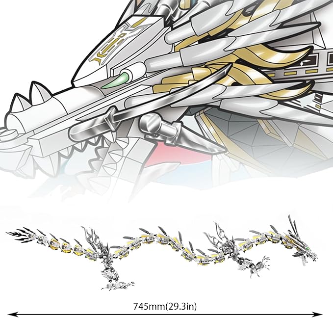 HONLANCH Dragon Series White Mechanical Hurricane Dragon Building Blocks Set (1485Pieces)-Toys Gifts for Kid and Adult