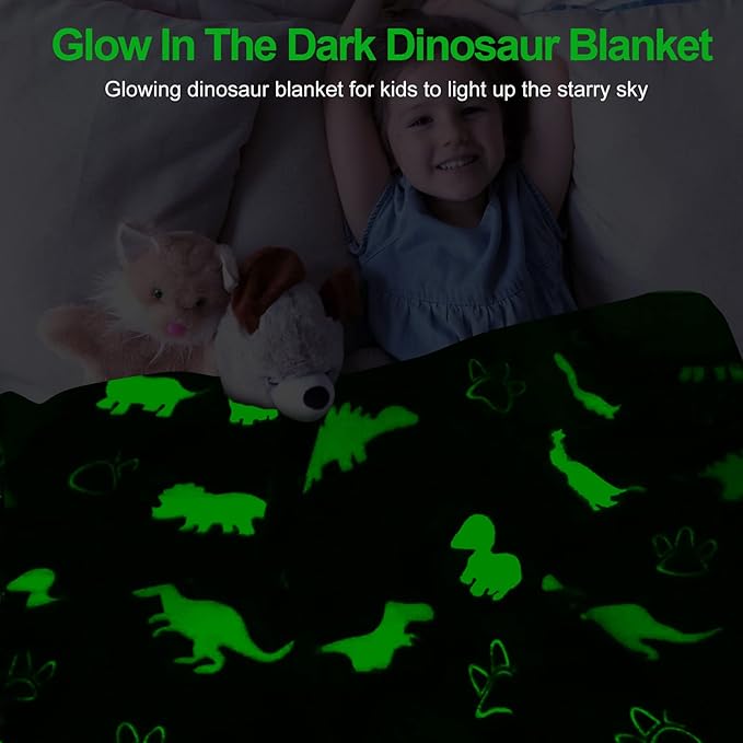 Dinosaur Blanket for Boys, Glow in The Dark Blanket for Kids, Kids Blanket for Boys, Toddler Blanket for Boys, Dinosaur Gifts for Boys/Kids, Soft Fleece Blanket Throw, Birthday Gifts 50"x60"
