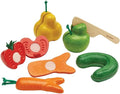 PlanToys® Wonky Fruit & Vegetables Wooden Playset Includes 5 Sliceable Fruits & Veggies | Pretend Cutting Food Toy with Wooden Knife | Montessori Toy for Toddlers
