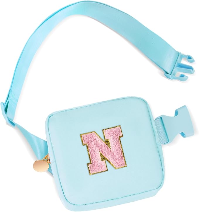 Mini Belt Bag Fanny Pack with Initials Letter Patch Small Crossbody Bags Cute Stuff Birthday Gifts for Teenager Girls Trendy Stuff for Teens - N,Blue