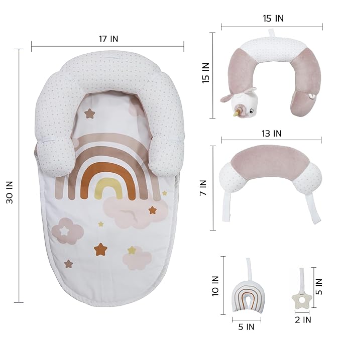 2-in-1 Tummy Time Mat and Seated Support with Two Toys – for Newborns and Babies – Includes Detachable Cushion for Supervised Play & Head/Neck Development (Blush)