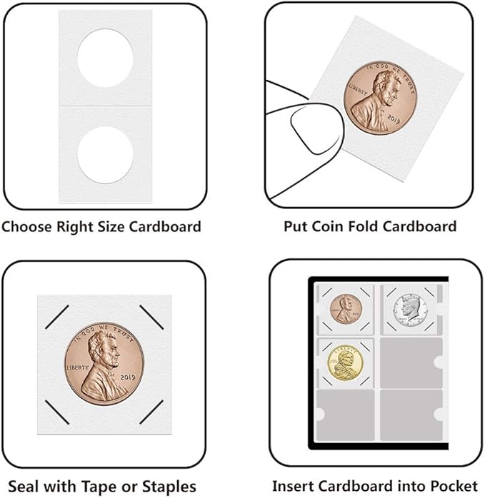 Coin Albums with Cardboard Holders - 60 Pockets 2x2 inches Coin Storage Books for Coin Flips Collection Holders CS36