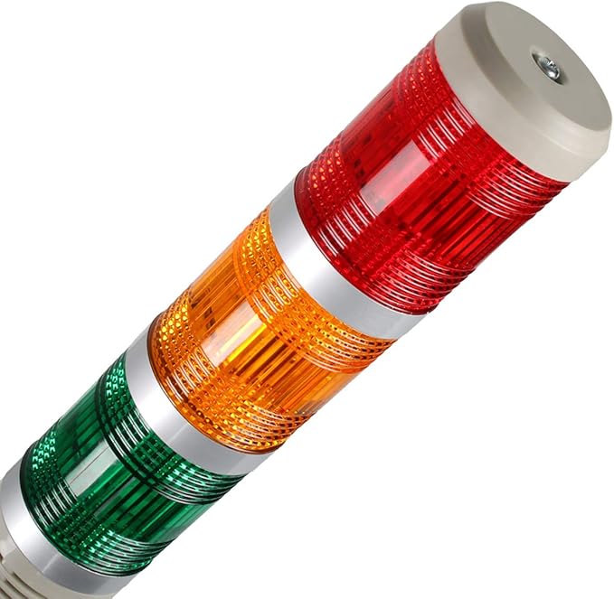 Industrial Signal Tower, Column LED Alarm Tower with Buzzer - 3-Layer Stack LED Warning Light for Safety (DC 12V/Sound/Steady ON)