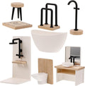 NUOBESTY Dollhouse Bathroom Set, 1 12 Scale Dollhouse Furniture 8pcs Miniature Doll House Bathroom Accessories with Mini Bathtub, Toilet, Shower Room for Doll House Decor Accessories