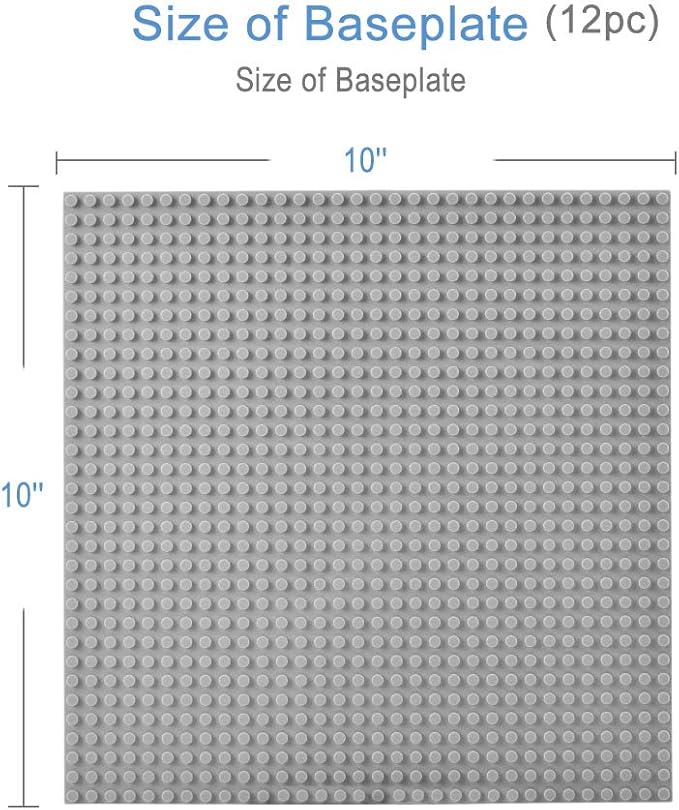 Lekebaby Classic Baseplates Building Base Plates for Building Bricks 100% Compatible with Major Brands-Baseplates 10" x 10", Pack of 12-Grey