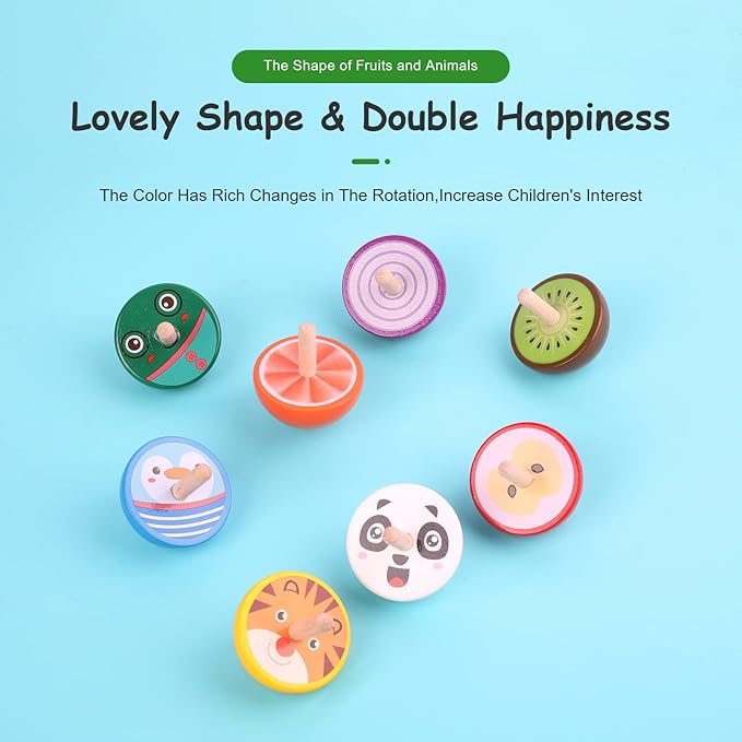 WODI Wooden Spinning Tops, 16 Pcs Wood Novelty Gyroscopes, Kids Handmade Painted Spinner, Kindergarten Toys, Vintage Craft Spin Top, Great Gift for Toddlers Girls Boys