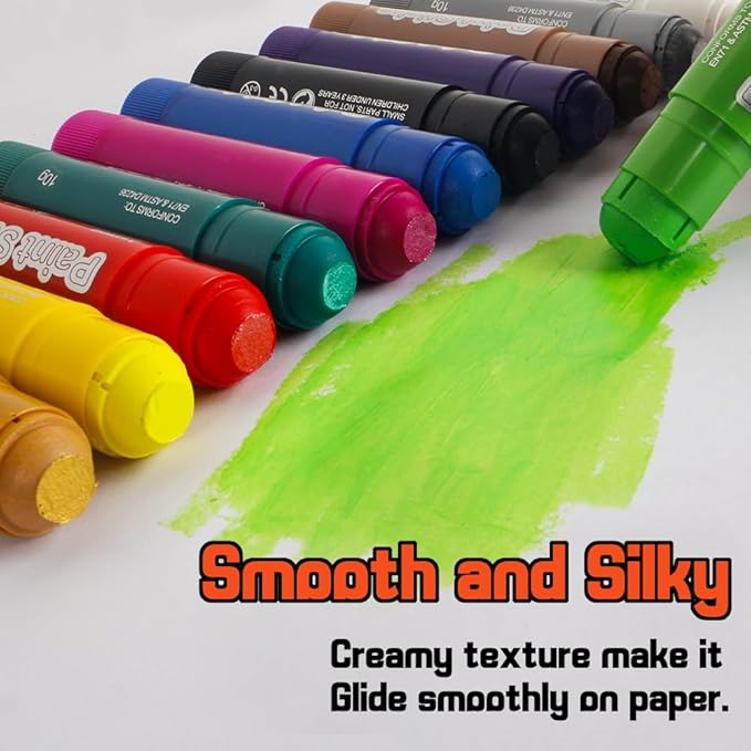 12 Metallic Colors Washable Tempera Paint Sticks, Quick Drying and Non-Toxic Paint Sticks for Kids and Toddlers