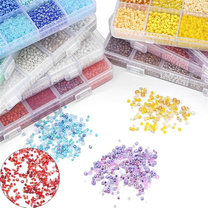 15 Color 4mm Small Assorted Glass Seed Beads,3mm Bugle Beads Friendship Bracelet Kit,2mm Tiny Tube Bead for Jewelry Making(Gold)