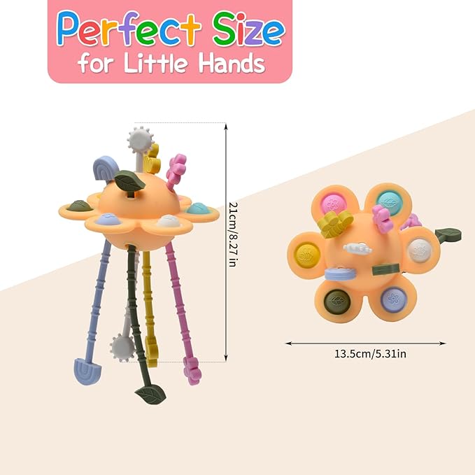 Silicone Baby Sensory Montessori Toys & Pull String Teething Toys for 6-12-18 Months, Toddler Birthday Gift Car Seat Airplane Travel Toy for 1 2 Year Old Boy Girl Infant 8 9 10 Months Old (Pink)