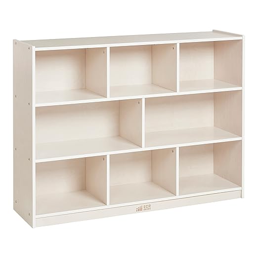 ECR4Kids 8-Compartment Mobile Storage Cabinet, 36in, Classroom Furniture, White Wash