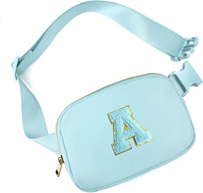 Gitus Gifts for 8 9 10 11 12 Year Old Girls Belt Bag Fanny Pack Crossbody Bags with Initial Letter Patch Cute Stuff Birthday Gifts for Teen Girls Women Personalized Trend Stuff (Icing Blue-A)