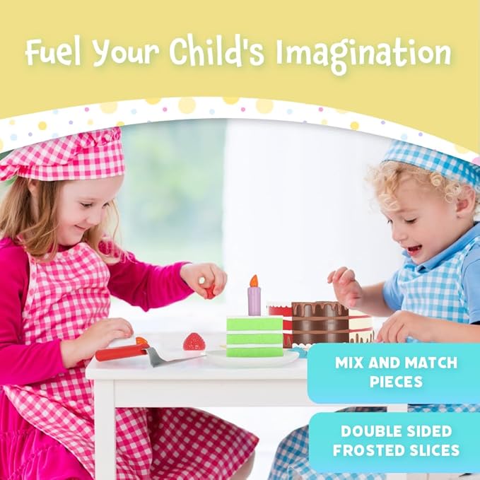 Popular Playthings Magnetic Bake & Play Cake Set, 16pc Educational Toddler Play Food Toy for Ages 3+