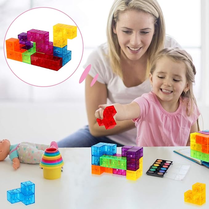 Magnetic Building Blocks Magic Magnetic 3D Puzzle Cubes, Set of 7 Multi Shapes Magnetic Blocks with 54 Guide Cards, Intelligence Developing and Stress Relief Fidget Toys