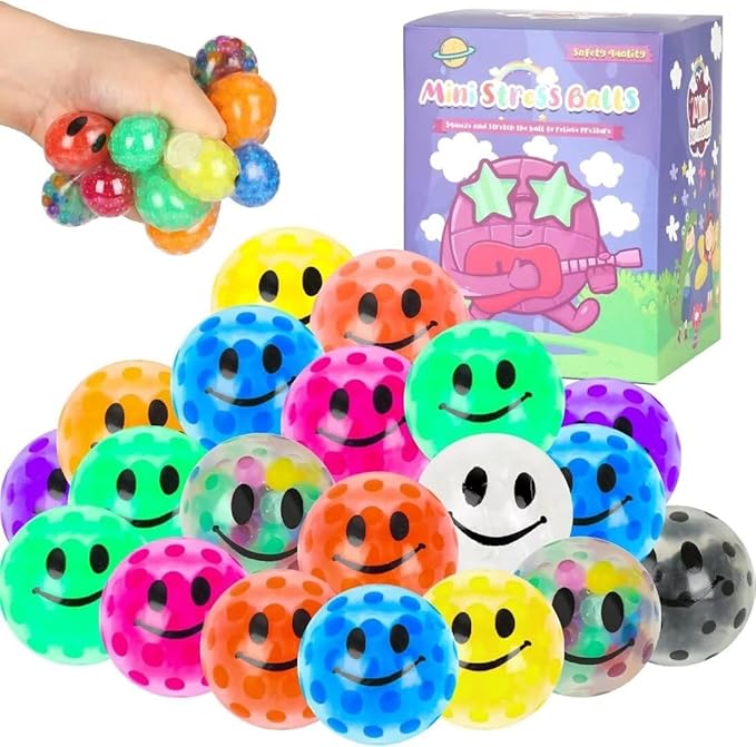 20 Pack Colorful Mini Stress Balls Set, Squishy Balls Fidget for Adult, Squeeze Balls Bulk, Birthday Gifts Party Favors Goodie Bags Stuffer Anxiety Stress Relief