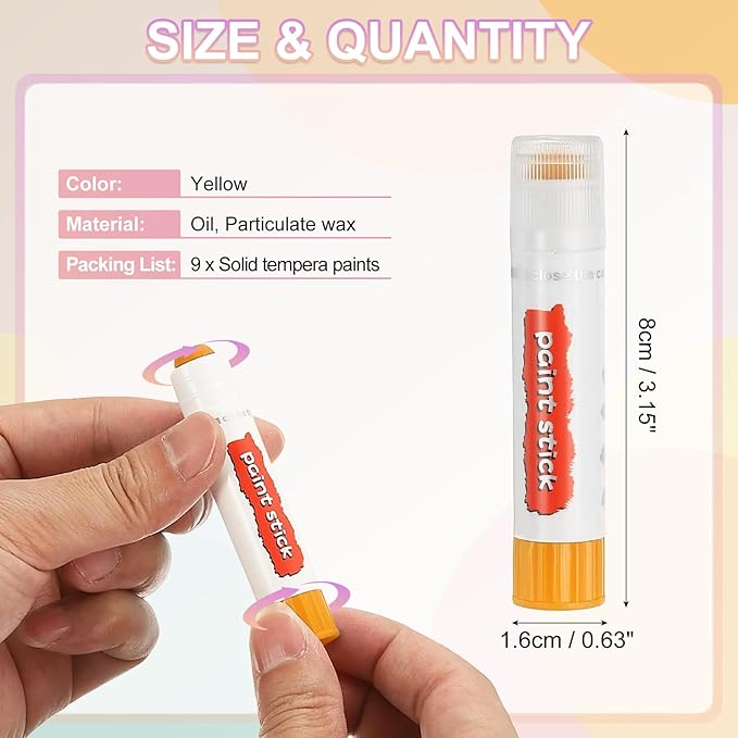 PATIKIL Solid Tempera Paints, 9 Pcs Washable Quick Drying Paint Sticks Paint Pens for Artists Beginners Art Supplies, Yellow