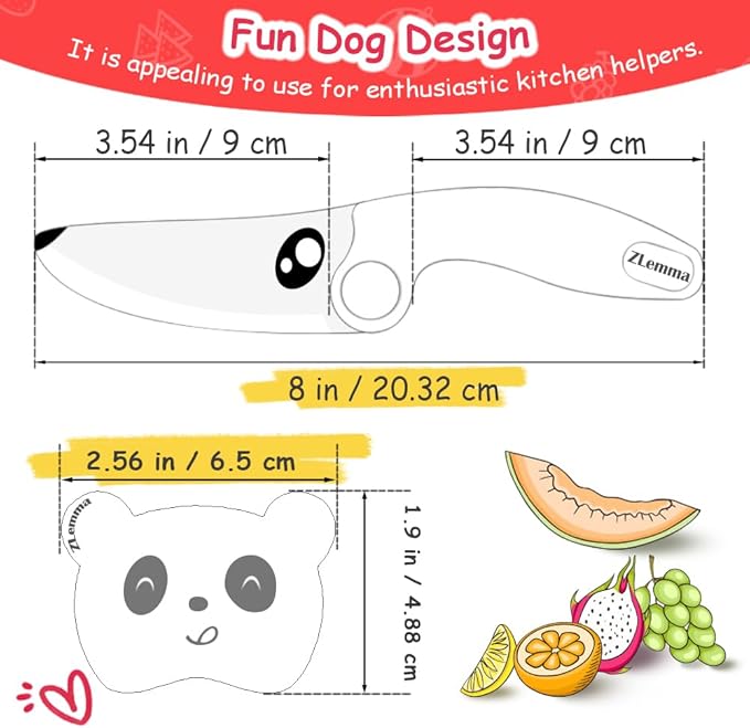 Kids Knife Set for Real Cooking with Sharped Blade for Children, Finger Guard & Educational Ring for Cutting Trainning, Rosewood Handle & Stainless Steel Blade Sharped Edge